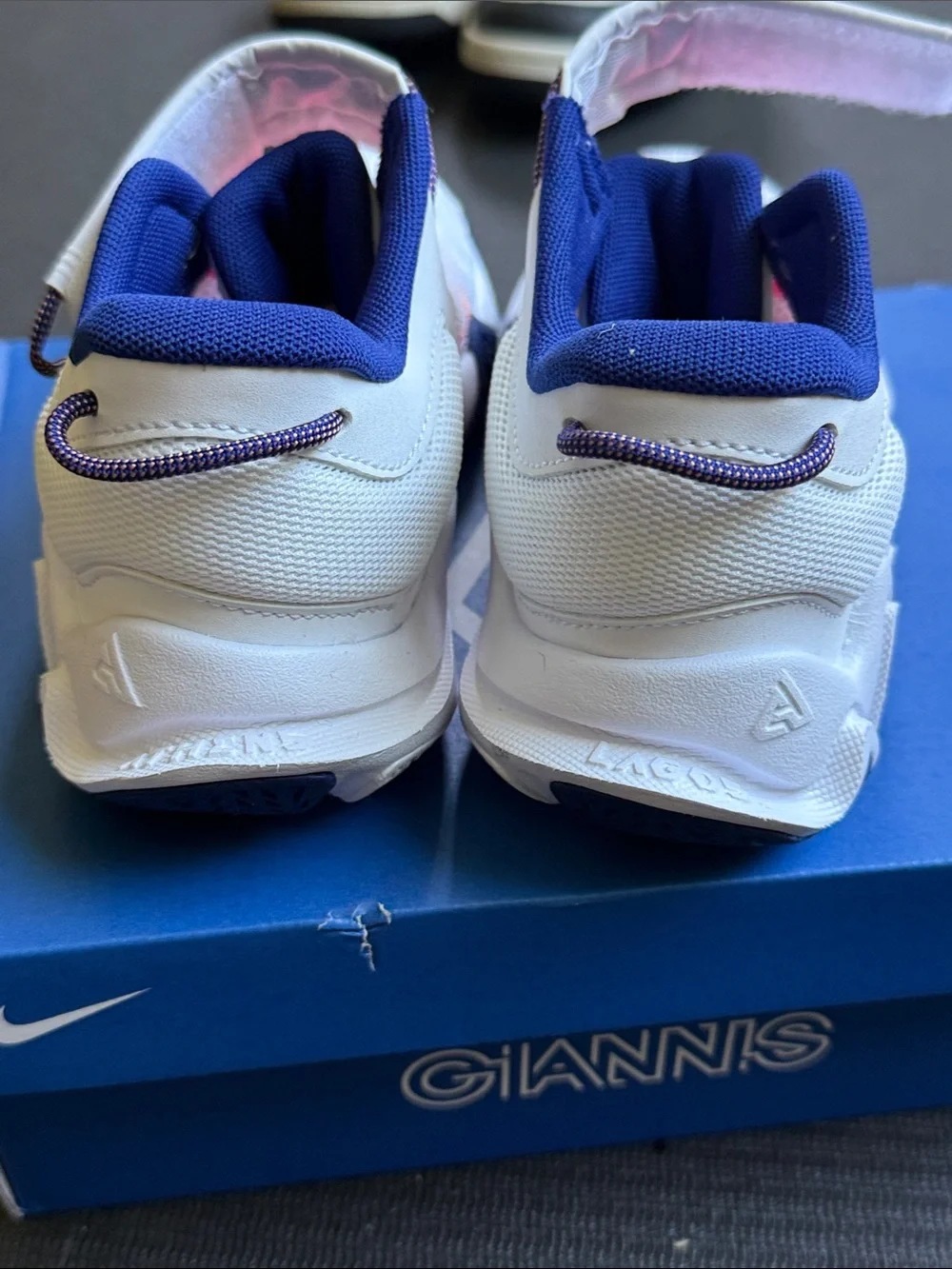 Nike Kids White Sneakers with Hot Pink and Blue Accents